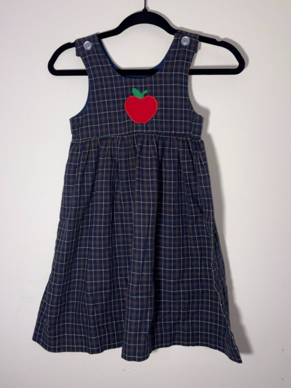 Vintage Kelly's Kids Plaid Apple BTS Applique Jumper Dress size 5 No Flaws!
